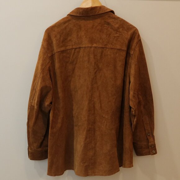 VINTAGE lord taylor suede leather shirt jacket button tan L western equestrian - Picture 2 of 12
